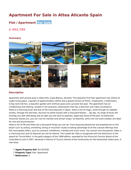 Apartment for Sale in Altea Alicante Spain