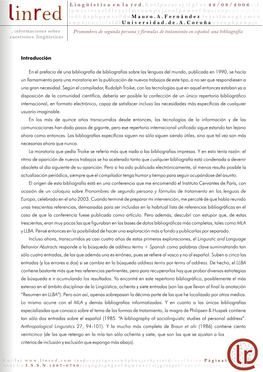 Pronombres De Segunda Persona Y Fórmulas De Tratamiento En Español: Una Bibliografía Cuestiones Lingüísticas