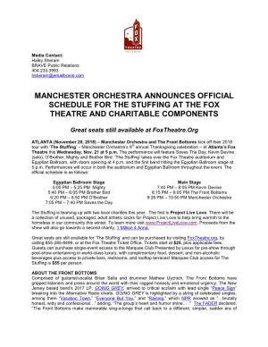 Manchester Orchestra Announces Official Schedule for the Stuffing at the Fox Theatre and Charitable Components