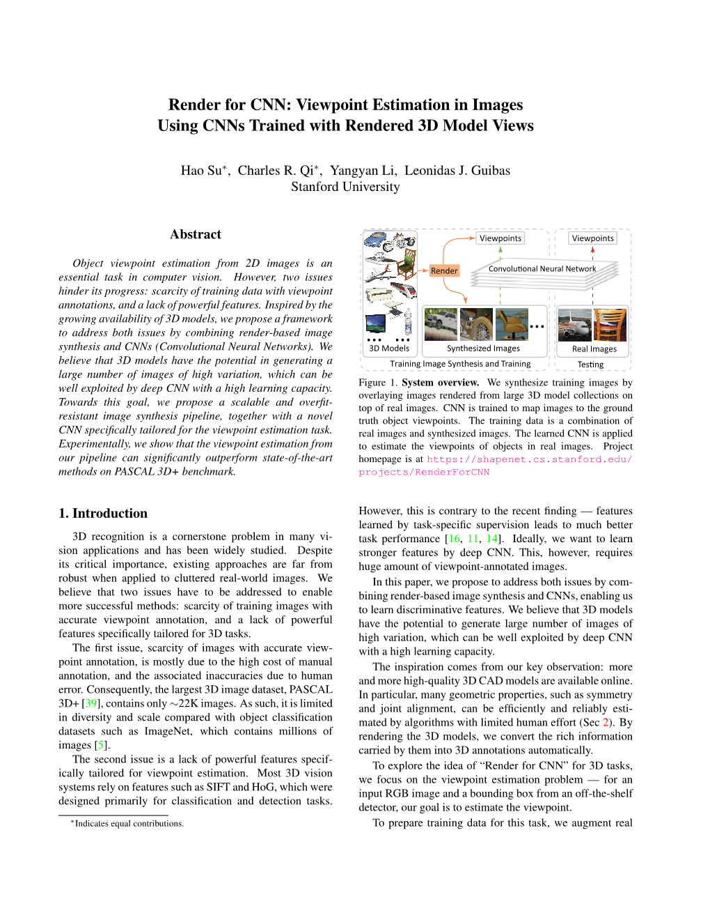 Render for CNN: Viewpoint Estimation in Images Using Cnns Trained with Rendered 3D Model Views