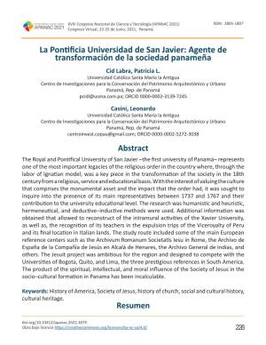 La Pontificia Universidad De San Javier: Agente De Transformación De La Sociedad Panameña Cid Labra, Patricia L