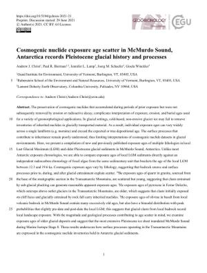 Cosmogenic Nuclide Exposure Age Scatter in Mcmurdo Sound, Antarctica Records Pleistocene Glacial History and Processes