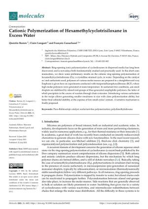 Cationic Polymerization of Hexamethylcyclotrisiloxane in Excess Water