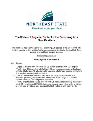 The Wellmont Regional Center for the Performing Arts Specifications