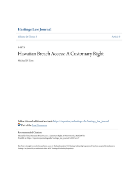 Hawaiian Breach Access: a Customary Right Michael D