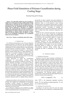 Phase-Field Simulation of Polymer Crystallization During Cooling Stage