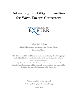 Advancing Reliability Information for Wave Energy Converters