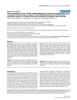 The Functional Loss of the Retinoblastoma Tumour Suppressor