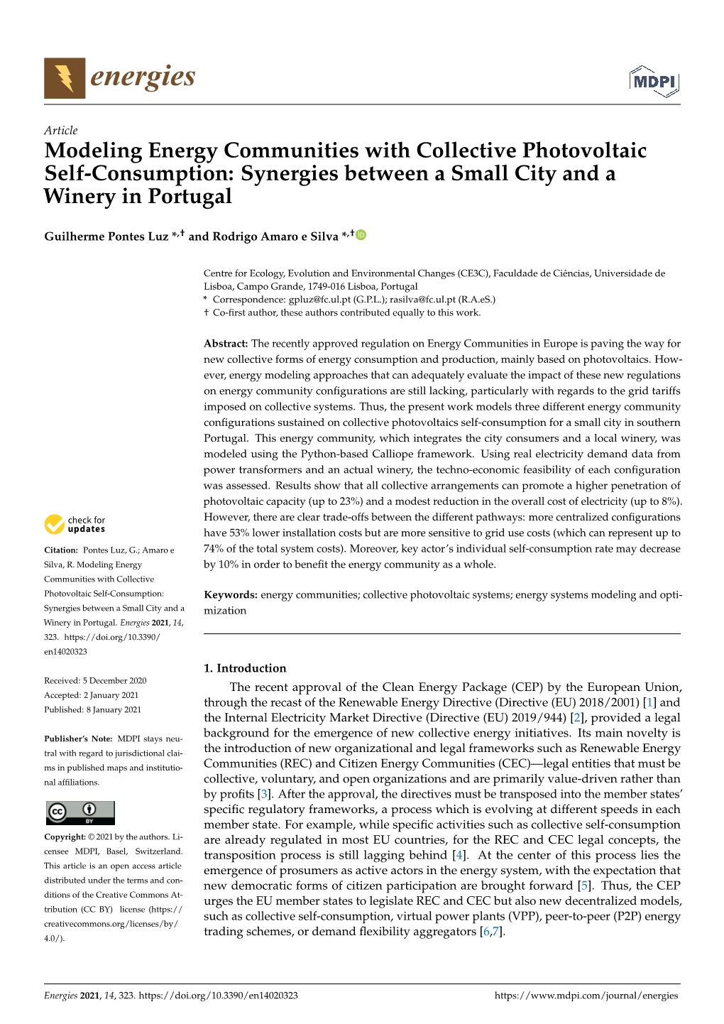 Modeling Energy Communities with Collective Photovoltaic Self-Consumption: Synergies Between a Small City and a Winery in Portugal