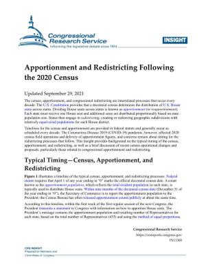 Apportionment and Redistricting Following the 2020 Census