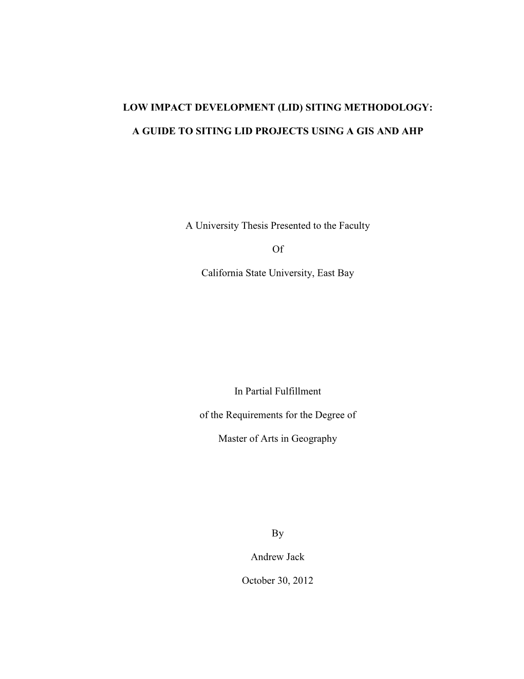 Low Impact Development (Lid) Siting Methodology