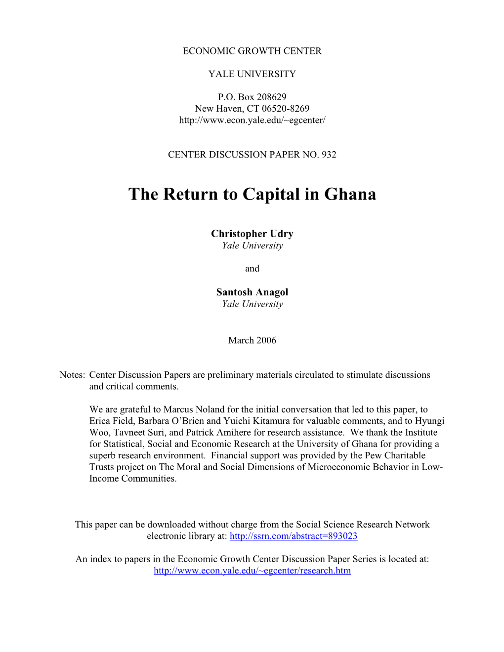 The Return to Capital in Ghana