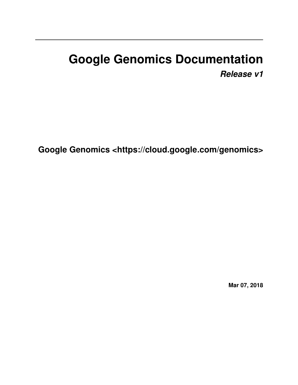Google Genomics Documentation Release V1