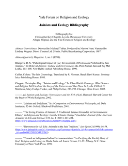 Yale Forum on Religion and Ecology Jainism and Ecology Bibliography