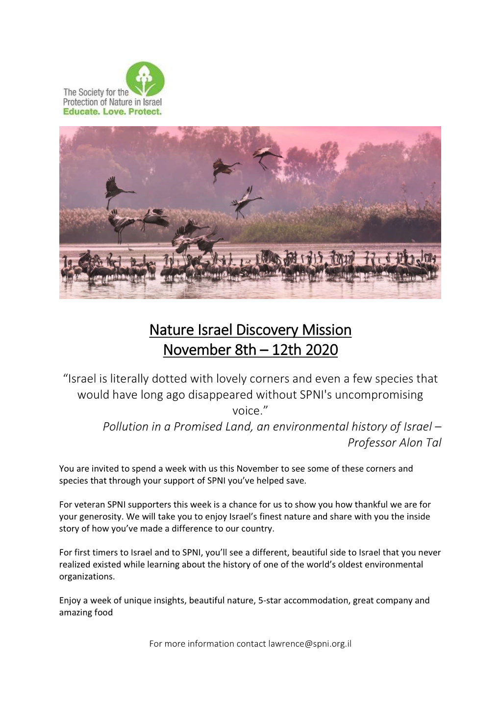 Nature Israel Discovery Mission November 8Th – 12Th 2020