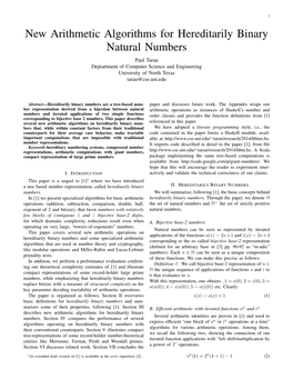 New Arithmetic Algorithms for Hereditarily Binary Natural Numbers