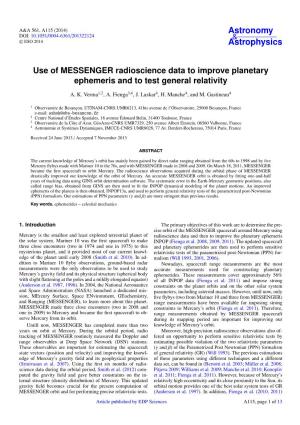Use of MESSENGER Radioscience Data to Improve Planetary Ephemeris and to Test General Relativity