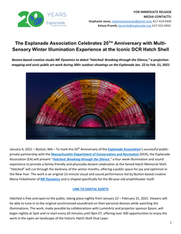 The Esplanade Association Celebrates 20TH Anniversary with Multi- Sensory Winter Illumination Experience at the Iconic DCR Hatch Shell