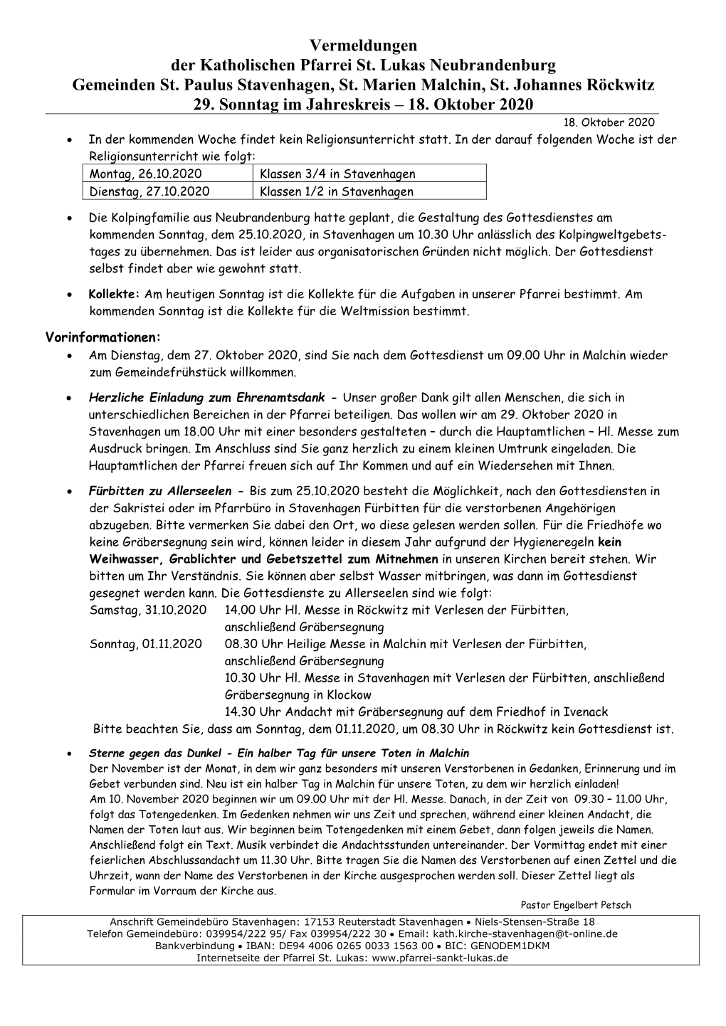 Vermeldungen Der Katholischen Pfarrei St. Lukas Neubrandenburg Gemeinden St