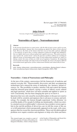 Neuroethics of Sport – Neuroenhancement