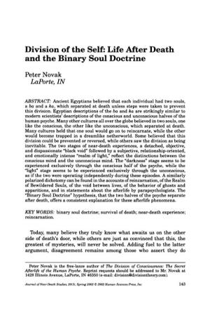 Division of the Self: Life After Death and the Binary Soul Doctrine