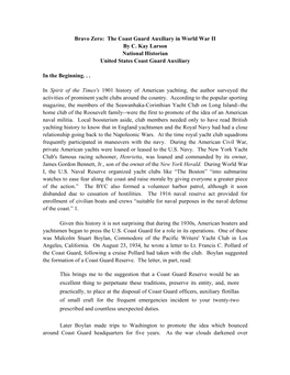 Bravo Zero: the Coast Guard Auxiliary in World War II by C. Kay Larson National Historian United States Coast Guard Auxiliary