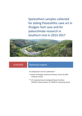 Speleothem Samples Collected for Dating Palaeolithic Cave Art in Shulgan-Tash Cave and for Paleoclimate Research in Southern Ural in 2013-2017