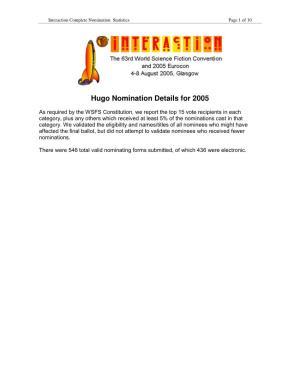 Hugo Nomination Details for 2005