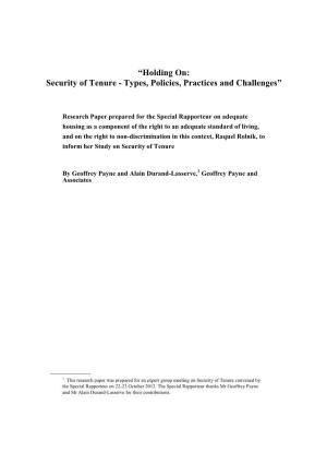 Security of Tenure - Types, Policies, Practices and Challenges”