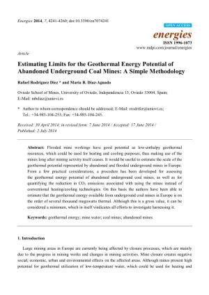 Estimating Limits for the Geothermal Energy Potential of Abandoned Underground Coal Mines: a Simple Methodology