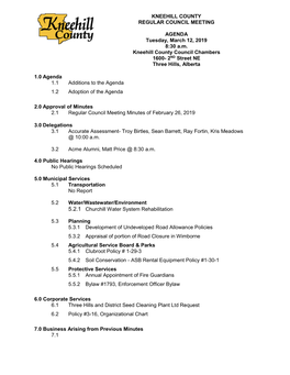 Kneehill County Regular Council Meeting Agenda