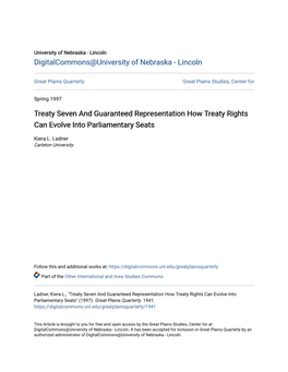 Treaty Seven and Guaranteed Representation How Treaty Rights Can Evolve Into Parliamentary Seats