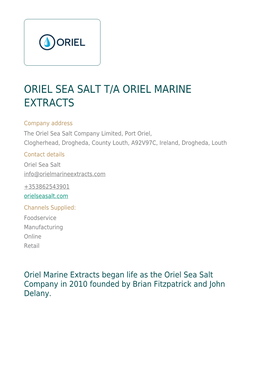 Oriel Sea Salt T/A Oriel Marine Extracts