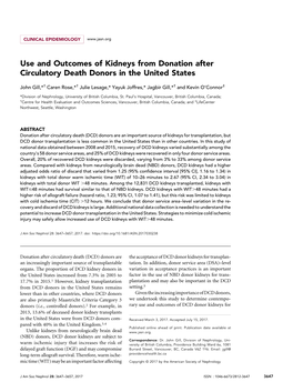 Use and Outcomes of Kidneys from Donation After Circulatory Death Donors in the United States