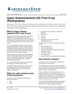 Upper Gastrointestinal (GI) Tract X-Ray (Radiography)