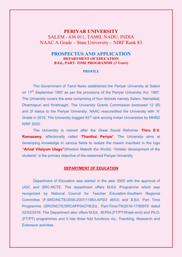 636 011, TAMIL NADU, INDIA NAAC a Grade – State University – NIRF Rank 83