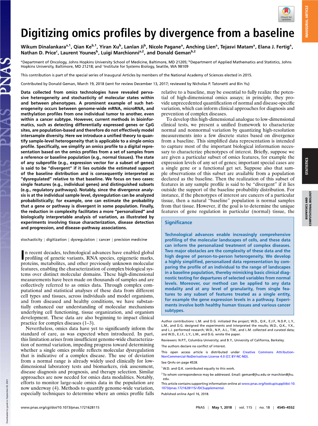 Digitizing Omics Profiles by Divergence from a Baseline