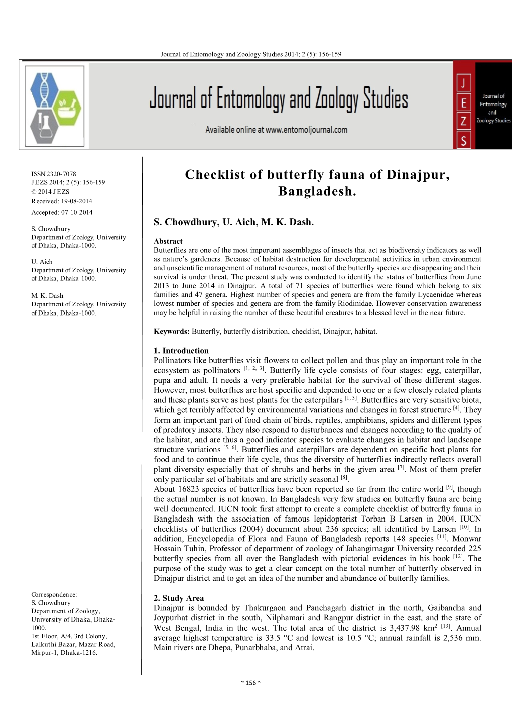 Checklist of Butterfly Fauna of Dinajpur, Bangladesh