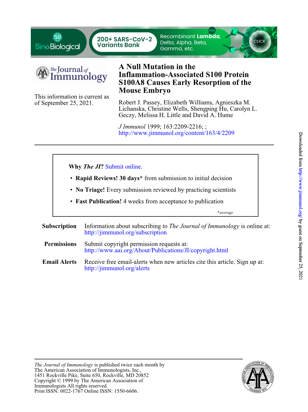 Mouse Embryo S100A8 Causes Early Resorption of the Inflammation