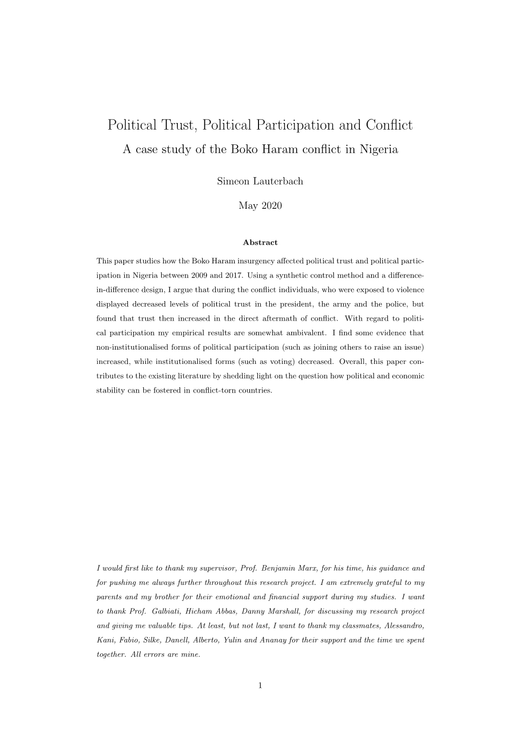 Political Trust, Political Participation and Conflict