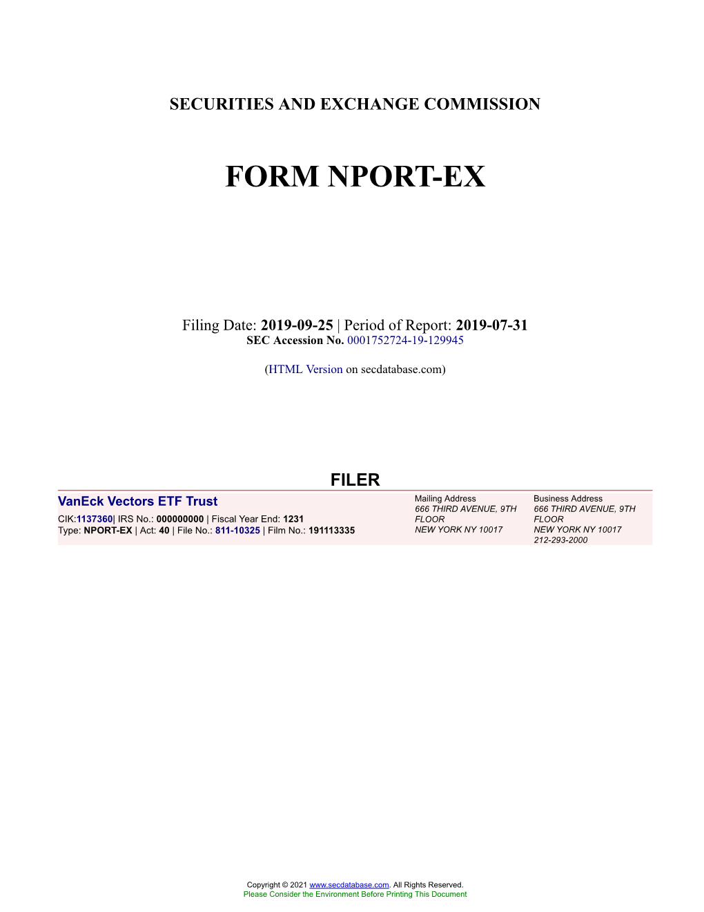 Vaneck Vectors ETF Trust Form NPORT-EX Filed 2019-09-25