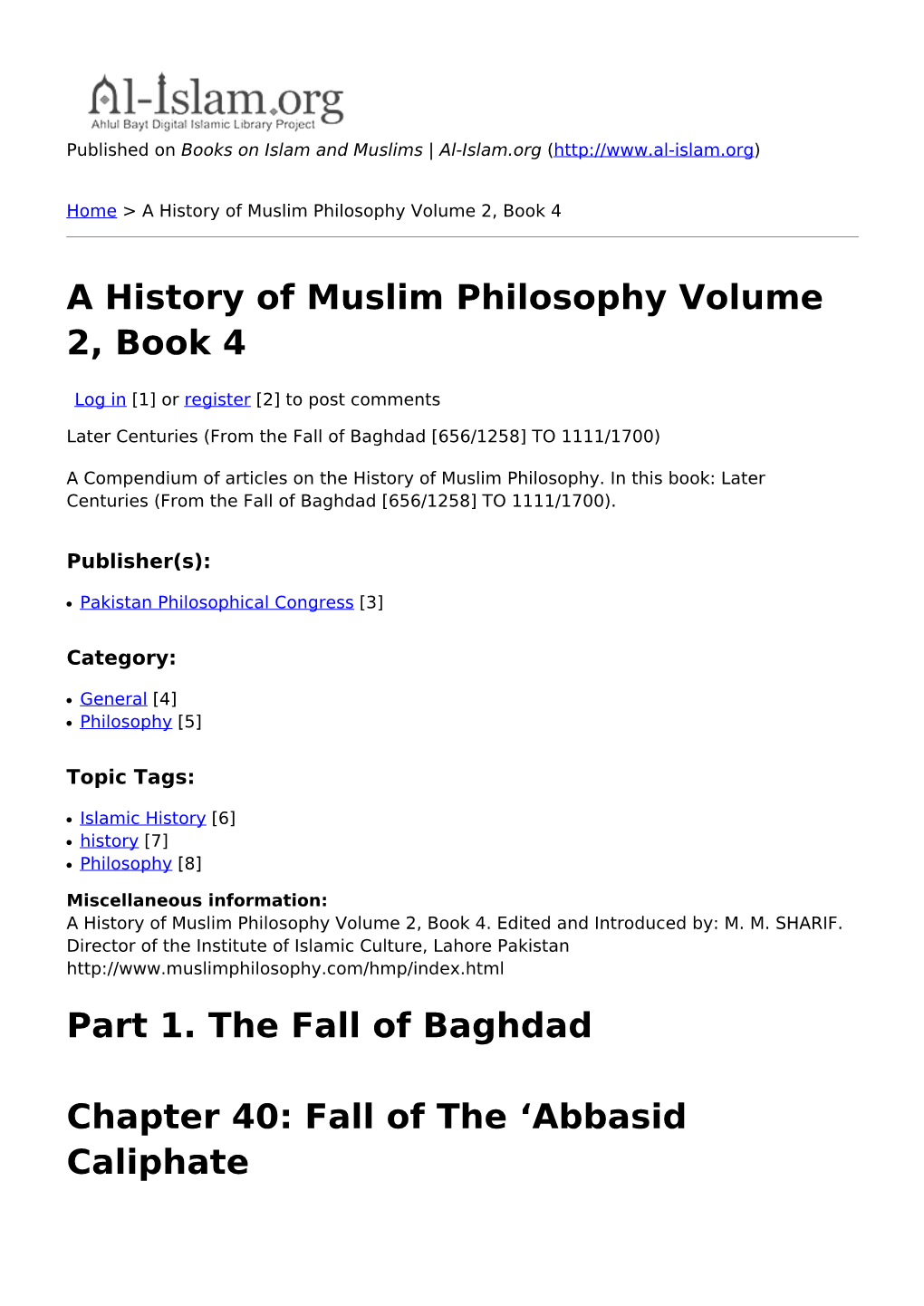 A History of Muslim Philosophy Volume 2, Book 4