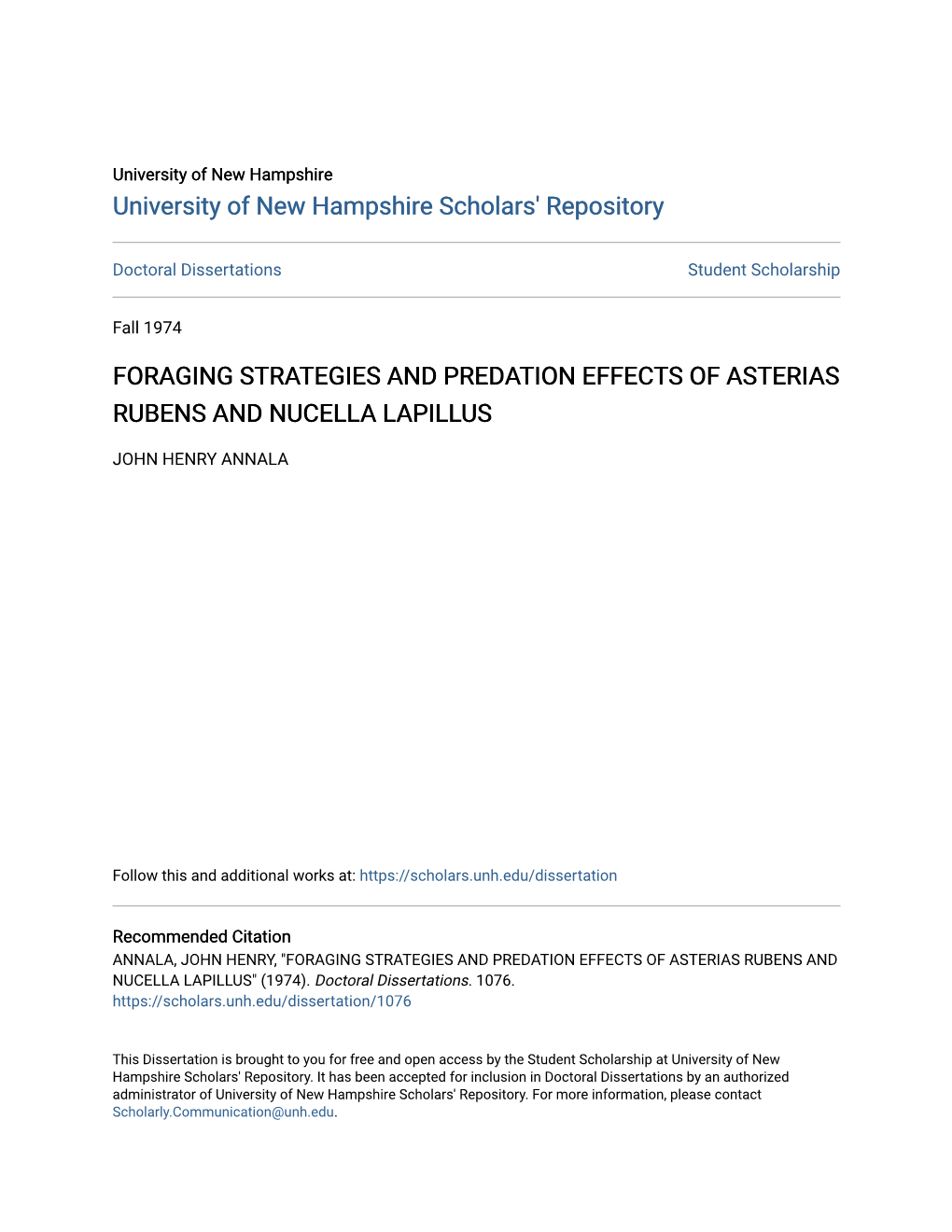 Foraging Strategies and Predation Effects of Asterias Rubens and Nucella Lapillus