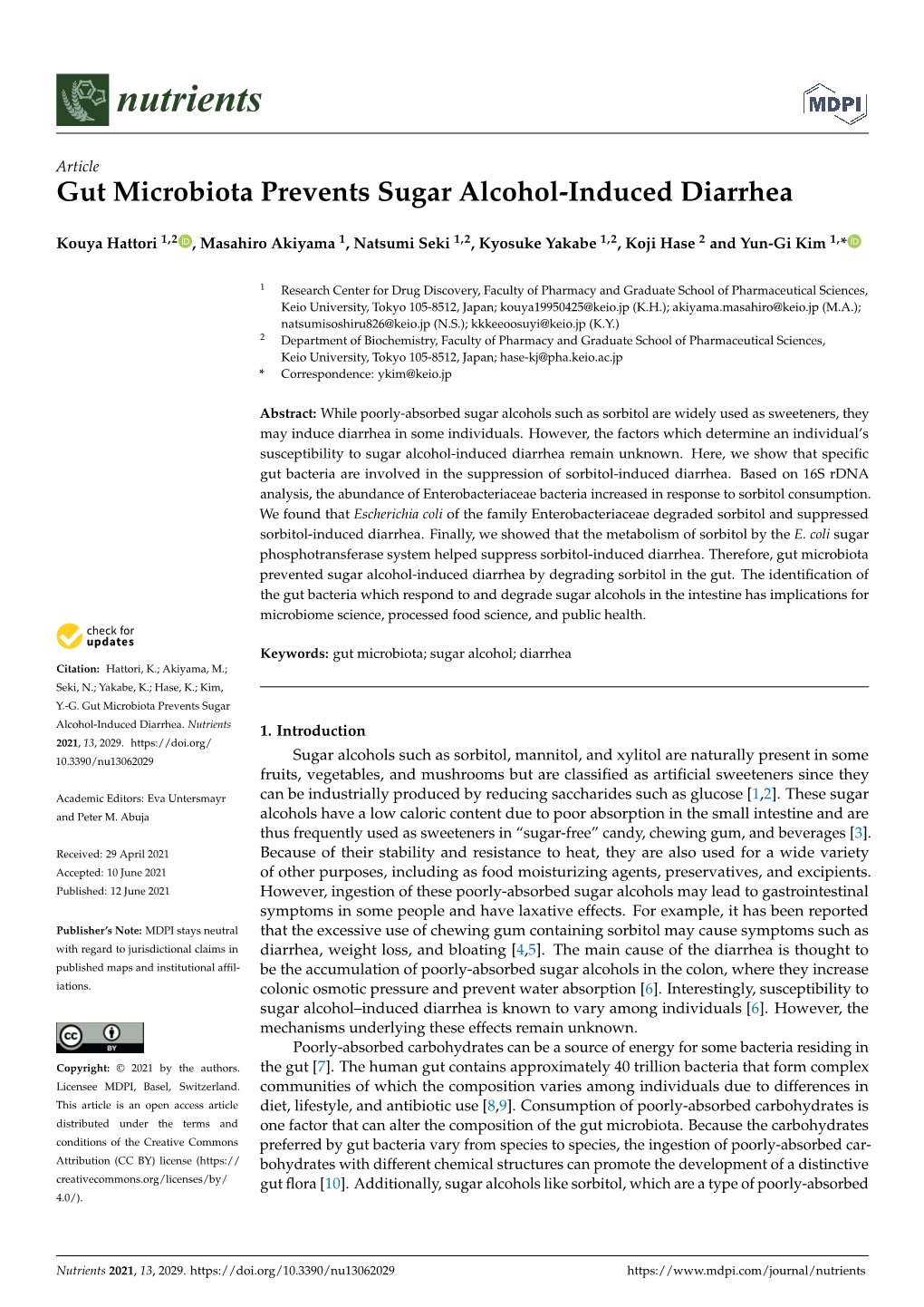 Gut Microbiota Prevents Sugar Alcohol-Induced Diarrhea