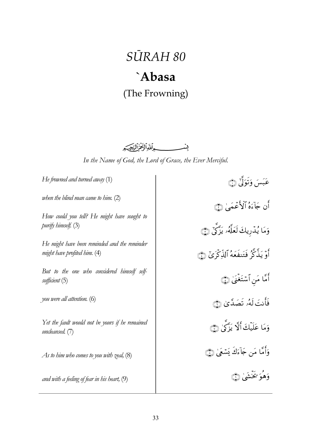 SŪRAH 80 `Abasa (The Frowning)