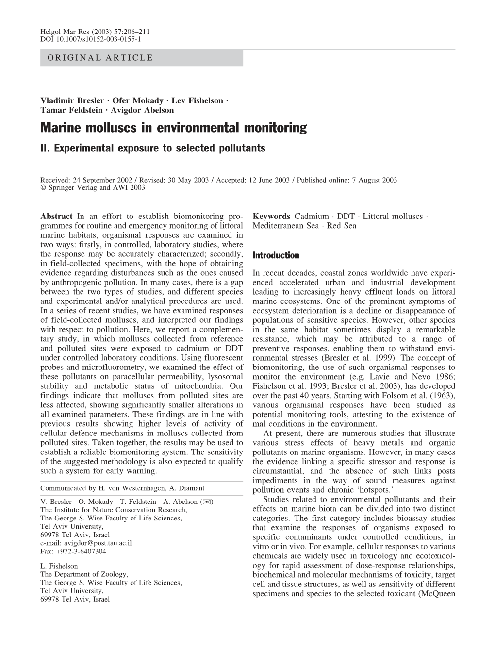 Marine Molluscs in Environmental Monitoring II