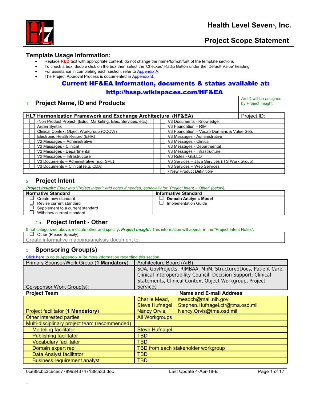 HL7 Project Scope Statement