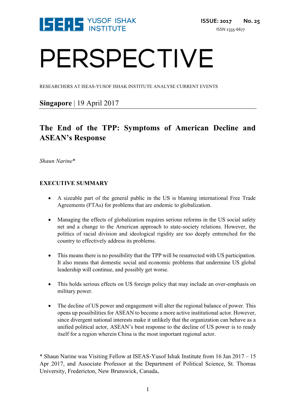 The End of the TPP: Symptoms of American Decline and ASEAN's