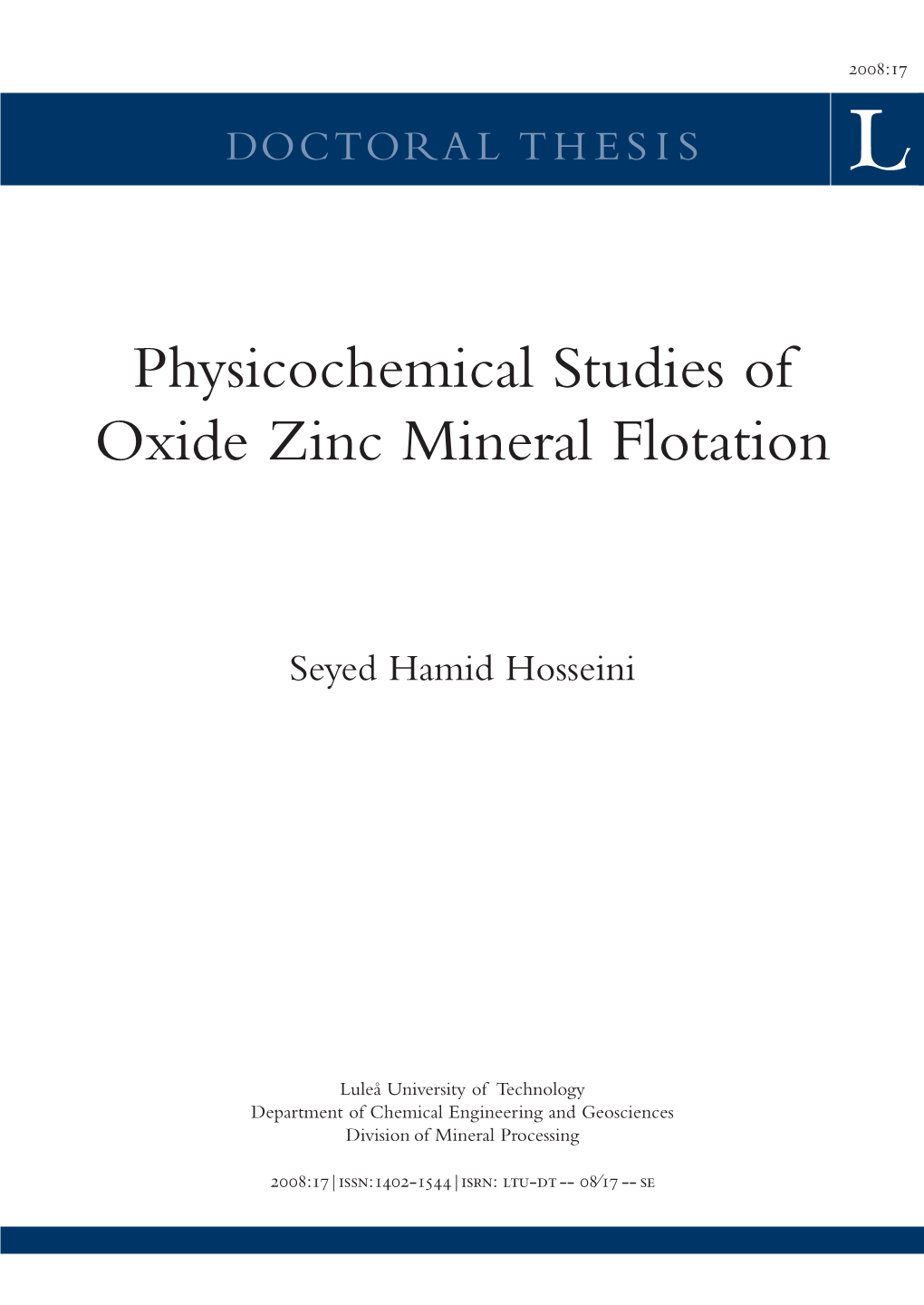 Physicochemical Studies of Oxide Zinc Mineral Flotation Mineral Zinc Oxide of Physicochemicalstudies