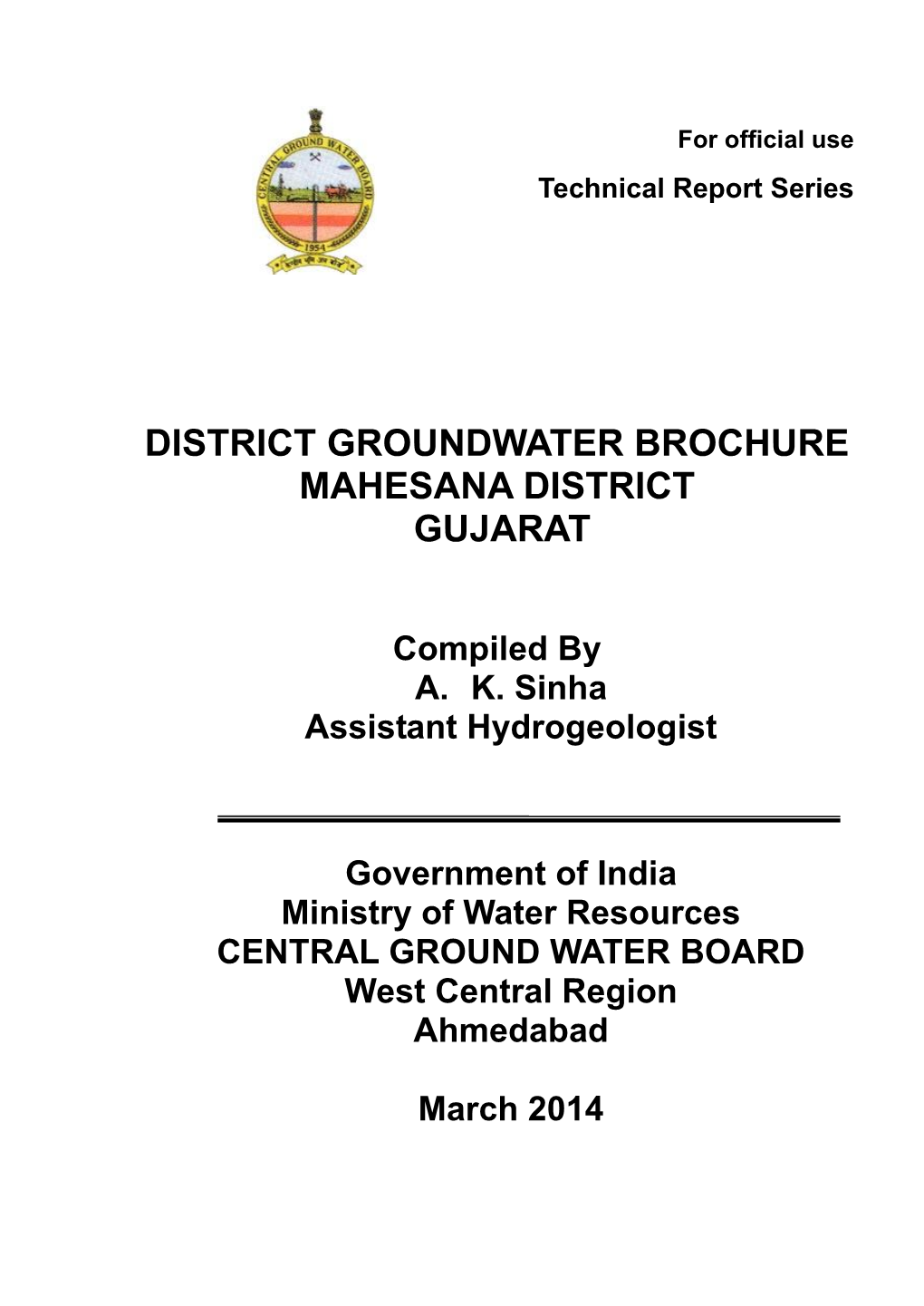 District Groundwater Brochure Mahesana District Gujarat
